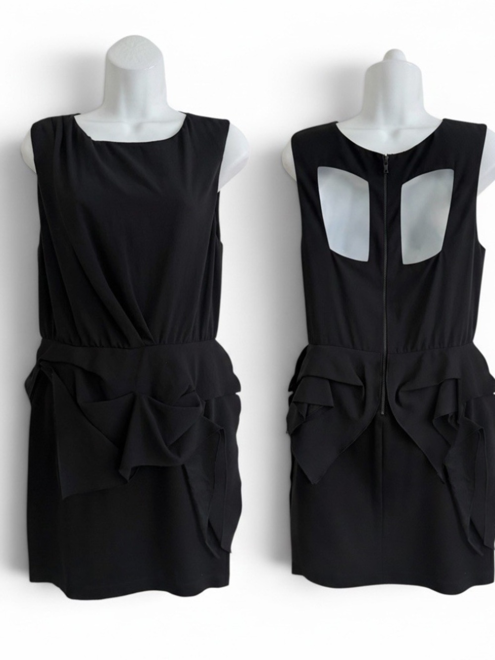 Alice + Olivia Tatum T-Back Black Bodycon Mini Dress S Peplum Needs Repair READ